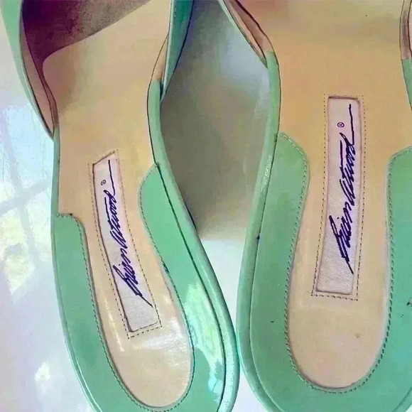 Brian Atwood Women's Turquoise Patent Leather Open-Toe wedge heel Size 8.5 - Picture 4 of 6